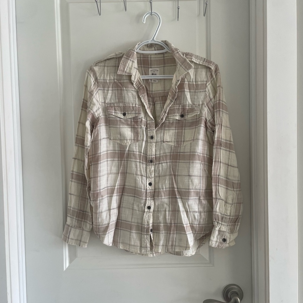 Billabong Cream and Tan Plaid Shirt